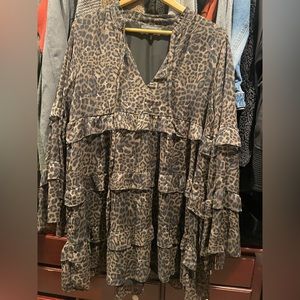 Flowy swing babydoll cheetah print dress